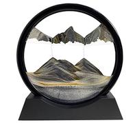 SANDCLE Pintura de Arena que Fluye, Imagen de Arena en Movimiento, Paisaje Arena Sobre Vidrio Redondo, Líquido Dinámico de Arena 3D Decoración Arte para Oficina Hogar (Negro, 7")
