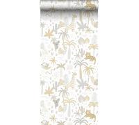 Sanders & Sanders papel pintado animales de la selva amarillo ocre, gris y beige 53 cm x 10 m