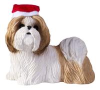 Sandicast Dorado y Blanco Shih Tzu con Gorro de Papá Noel Navidad Adorno
