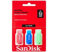 SanDisk 32GB Cruzer Blade USB Flash Drive , Blue/Pink/Green, 3count(Pack of 1)