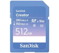 SanDisk Creator Tarjeta SD UHS-II 512 GB (para DSLR y Mirrorless-Cámaras, 6K Video, V60, UHS-II, Velocidades hasta 280 MB/s, RescuePRO Deluxe, Un mes a Adobe Creative Cloud)