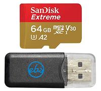 SanDisk Extreme 64GB V30 A2 microSDXC Memory Card for DJI Drones Works with Mini 3 Pro, Mini 3, DJI RC (SDSQXA2-064G-GN6MN) Class 10 Bundle with (1) Everything But Stromboli Micro SD Card Reader Y