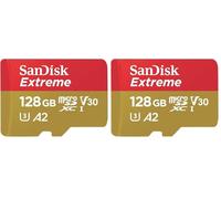 SanDisk Extreme microSDXC 128GB SD Adapter Action Cams and Drones 170MB/s 80MB/s A2 C10 V30 UHS-I U3 (Paquete de 2)