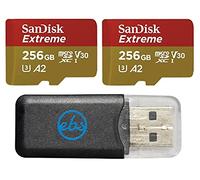 SanDisk Extreme MicroSDXC U3 V30 A2 Tarjeta de memoria de 256 GB (2) Funciona con GoPro Action Camera Hero 12 Black (SDSQXAV-256G-GN6MN) Bundle con (1) Everything But Stromboli Micro Card Reader