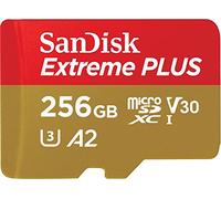 SanDisk Extreme Plus 256 GB microSDXC Memory Card + SD Adapter with A2 App Performance up to 170 MB/s, Class 10, U3, V30, Red/Gold