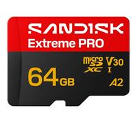 SANDISK Extreme Pro microSDHC Tarjeta UHS-I + SD Adapter, 64 GB (velocidades de Lectura de hasta 200 MB/s y velocidades de Escritura de hasta 90 MB/s, 5K, 3K, 4K UHD, C10, V30, U3, A2)