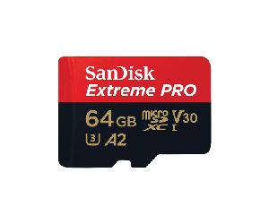SANDISK EXTREME PRO MICROSDXC 64GB + SD ADAPTER + 2 YEARS RESCUEPRO DELUXE UP TO 200MB/S & 90MB/S READ/WRITE SPEEDS A2 C10 V30