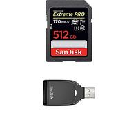 SanDisk Extreme PRO - Tarjeta de memoria SDXC de 512 GB, hasta 170 MB/s + SanDisk SD UHS-I - Lector de tarjetas