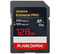 SANDISK Extreme Pro Tarjeta SD UHS-I de 128 GB (con hasta 250 MB/s de Velocidad de Lectura y 120 MB/s de Escritura, vídeos en 4K UHD, U3, V30) Memory Zone App