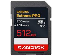 SANDISK Extreme Pro Tarjeta SD UHS-I de 512 GB (hasta 250 MB/s de Velocidad de Lectura y 170 MB/s de Escritura, vídeos en 4K UHD, U3, V30) Memory Zone App