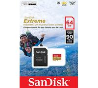 SanDisk Extreme SDSQXVF-064G-GN6AA - Tarjeta de Memoria microSDXC para cámaras de Deportes de acción (64 GB, Velocidad hasta 90 MB/s, Class 10 y U3 y V30)