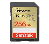 SanDisk Extreme SDXC Tarjeta SD 256 GB (SD Card UHS-I, V30, hasta 180 MB/s, Software de recuperación de datos RescuePRO Deluxe, SanDisk Quicklow Technologie, 4K UHD Videos, Class 10, U3
