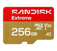 SANDISK Extreme Tarjeta microSDXC UHS-I + SD Adapter, 256 GB (con hasta 245 MB/s de Velocidad de Lectura y 170 MB/s de Escritura, vídeo 5.3K, C10, V30, U3, A2)