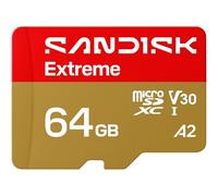 SANDISK Extreme Tarjeta microSDXC UHS-I + SD Adapter, 64 GB (con hasta 170 MB/s de Velocidad de Lectura y 80 MB/s de Escritura, vídeo 5.3K, C10, V30, U3, A2)