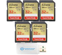 SanDisk Extreme - Tarjeta SD de 32 GB (paquete de 5) tarjetas de memoria para funciona con cámara digital, computadora, cámaras de rastreo (SDSDXVT-032G-GNCIN) con (1) lector de tarjetas micro y SD