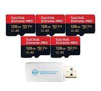 SanDisk Micro - Tarjeta de memoria Extreme Pro de 128 GB (paquete de 5 | Paquete para Air 2S, Air 2, Mini, Mini 2, Mavic 2 SDSQXCD-128G-GN6MA con 1 lector de tarjetas Everything But Stromboli