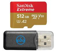 SanDisk MicroSDXC - Tarjeta de memoria extrema de 512 GB compatible con cámara de acción Insta360 X3, X4 y X5 (SDSQXAV-512G-GN6MN) V30 A2 con (1) lector de tarjetas Everything But Stromboli MicroSD y