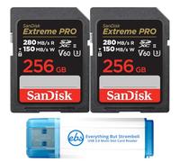 SanDisk - Paquete de 2 tarjetas de memoria SDXC de 256 GB UHS-II Extreme Pro V60 para fotos y videos (SDSDXEP-256G-GN4IN) con 1 lector de tarjetas micro y SD Everything But Stromboli