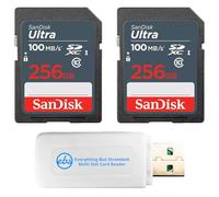 SanDisk - Paquete de 2 tarjetas de memoria SDXC UHS-I de 256 GB compatibles con cámaras Trail, cámaras digitales (SDSDUNR-256G-GN3IN) con 1 lector de tarjetas de memoria Everything But Stromboli SD y