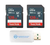 SanDisk - Paquete de 2 tarjetas de memoria ultra SD de 128 GB, 100 MB/s, clase 10 UHS-I SDXC (SDSDUNR-128G-GN3IN) con 1 lector de tarjetas de memoria Everything But Stromboli multiranura
