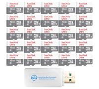 SanDisk - Paquete de 25 tarjetas microSD Ultra UHS-I Clase 10 de 16 GB para | Para almacenamiento de fotos y videos a gran escala SDSQUNS-016G-GN3MN paquete con 1 lector de tarjetas Everything But