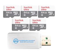 SanDisk - Paquete de 5 tarjetas microSD Ultra UHS-I Clase 10 de 64 GB para | Para almacenamiento de fotos y videos a gran escala SDSQUNR-064G-GN3MN paquete con 1 lector de tarjetas Everything But