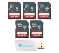 SanDisk - Paquete de 5 tarjetas SDHC Ultra UHS-I Clase 10 de 16 GB SDSDUNS
