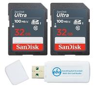 SanDisk SDSDUNR-032G-GN3IN - Tarjeta de memoria de clase 10 (2 unidades, 32 | Compatible con cámaras, portátiles y la mayoría de dispositivos habilitados para SD UHS-I, paquete con (1) lector de tarjetas