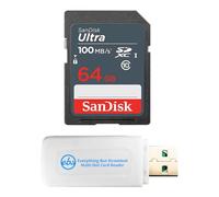 SanDisk SDSDUNR-064G-GN3IN - Tarjeta de memoria UHS-I Ultra de 64 GB para | Compatible con cámaras, portátiles y la mayoría de dispositivos habilitados para SD UHS-I, paquete con (1) lector de tarjetas