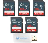 SanDisk SDSDUNR-128G-GN3IN - Paquete de 5 tarjetas de memoria SDXC clase 10 SDXC de 128 GB, paquete con 1 lector de tarjetas de memoria Everything But Stromboli multiranura