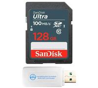 SanDisk SDSDUNR-128G-GN3IN - Tarjeta de memoria UHS-I de 128 GB, tarjeta SDXC clase 10, paquete con 1 lector de tarjetas de memoria Everything But Stromboli SD y microSD