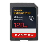 SANDISK Extreme Pro Tarjeta SD UHS-I de 128 GB (con hasta 250 MB/s de Velocidad de Lectura y 120 MB/s de Escritura, vídeos en 4K UHD, U3, V30) Memory Zone App