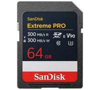 SanDisk Extreme Pro 64 GB SDXC Tarjeta, UHS-II, Velocidad de Lectura con hasta 300 MB/s, Velocidad de Escritura 300 MB/s, V90, Grabación de vídeo en 8K cinematográfica