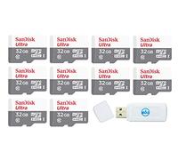 Sandisk - Tarjeta de memoria micro SDHC de 32 GB (10 unidades) MicroSD TF de alta velocidad clase 10 (SDSQUNR-032G-GN3MN) paquete con (1) lector de tarjetas Everything But Stromboli MicroSDXC y SD