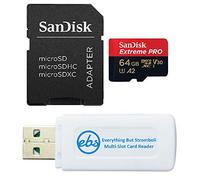 SanDisk - Tarjeta de memoria microSD Extreme Pro de 64 GB con adaptador compatible con DJI Air 3S, Air 3 Drone y OSMO Action 4 (SDSQXCU-064G-GN6MA) con 1 lector de tarjetas Everything But Stromboli