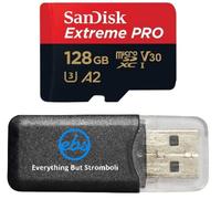 SanDisk - Tarjeta de memoria microSDXC de 128 GB Extreme, compatible con GoPro Max 2, Lit Hero, HERO13 negro, ultra ancha (SDSQXCD-128G-GN6MA) V30 A2 con 1 lector Everything But Stromboli MicroSD y SD
