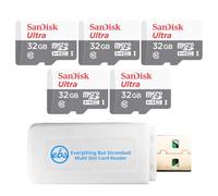 SanDisk - Tarjeta de memoria microSDXC Ultra Flash de 32 GB (paquete de 5 | Paquete para cámaras, tabletas y smartphones (SDSQUNR-032G-GN3MN) con (1) lector de tarjetas Everything But Stromboli