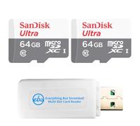 SanDisk - Tarjeta de memoria microSDXC Ultra Flash de 64 GB (paquete de 2 | Paquete para cámaras, tabletas y smartphones (SDSQUNR-064G-GN3MN) con (1) lector de tarjetas Everything But Stromboli