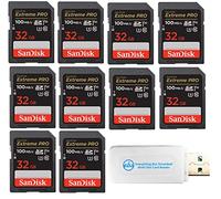 SanDisk - Tarjeta de memoria SD Extreme Pro de 32 GB (10 unidades) para cámara digital DSLR 4K UHD V30 UHS-I Clase 10 U3 (SDSDXXO-032G-GN4IN) paquete con (1) Everything But Stromboli MicroSDHC y