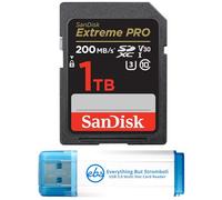 Sandisk - Tarjeta de memoria SD Extreme Pro SDXC UHS-I de 1 TB, compatible con cámara Everything But Stromboli ZV-E10, A7 IV, ZV-E10 II (SDSDXXD-1T00-GN4IN) C10 con (1) lector de tarjetas micro y SD