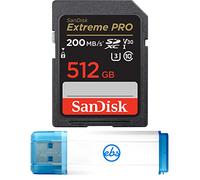 Sandisk - Tarjeta de memoria SD Extreme Pro SDXC UHS-I de 512 GB, compatible con cámara Everything But Stromboli ZV-E10, A7 IV, ZV-E10 II (SDSDXXD-512G-GN4IN) C10 con (1) lector de tarjetas micro y SD
