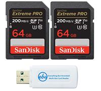 SanDisk - Tarjeta de memoria SDXC SD Extreme Pro de 64 GB (2 unidades) funciona con cámara réflex digital Nikon D3500, D7500, D5600, 4K V30 U3 (SDSDXXU-064G-GN4IN) Plus, 1 lector Everything But