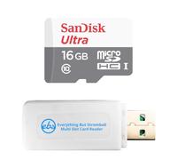 SanDisk - Tarjeta de memoria ultra microSD de 16 GB clase 10 para | Compatible con smartphones y cámaras SDSQUNS-016G-GN3MN con 1 lector de tarjetas Everything But Stromboli MicroSD y SD