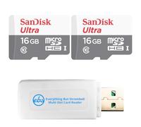 SanDisk - Tarjeta de memoria Ultra MicroSDHC de 16 GB para cámaras y | Funciona con cámaras de seguridad, teléfonos inteligentes SDSQUNS-016G-GN3MN paquete con 1 lector de tarjetas Everything But