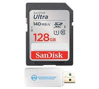 SanDisk - Tarjeta de memoria Ultra SD de 128 GB, funciona con cámaras sin espejo Sony EOS R100 y Fujifilm X-S20 (SDSDUNB-128G-GN6IN) U1 C10 con (1) lector de tarjetas micro y SDXC Everything But