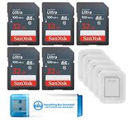 SanDisk - Tarjeta de memoria ultra SD de 32 GB, paquete de 5 tarjetas SDHC UHS-I clase 10 (SDSDUNR-032G-GN3IN) con 5 fundas para tarjetas SD y 1 lector de tarjetas Everything But Stromboli 3.0