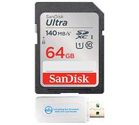 SanDisk - Tarjeta de memoria Ultra SDXC de 64 GB, funciona con cámaras sin espejo Sony EOS R100 y Fujifilm X-S20 (SDSDUNB-064G-GN6IN) U1 C10 FHD con (1) lector de tarjetas micro y SD Everything But