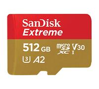 SanDisk Tarjeta Extreme microSD UHS I de 512 GB para Video 4K en Smartphones, cámaras Deportivas y Drones de Lectura de 190 MB/s, Escritura de 130 MB/s, SDSQXAV 512G GN6MN, Rojo/Dorado