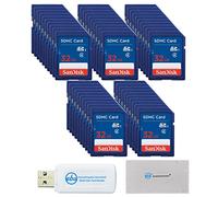 SanDisk - Tarjeta SDHC de 32 GB (50 unidades, clase 4, SDSDB-032G-B35), paquete con (1) paño de microfibra y micro, lector de tarjetas SD