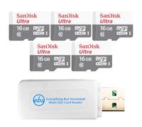 SanDisk UHS-I Ultra Class 10 - Tarjeta de memoria microSD de 16 GB (5 | Resistente al agua con velocidad de lectura de hasta 80 MB/s (SDSQUNS-016G-GN3MN) con 1 lector de tarjetas Everything But